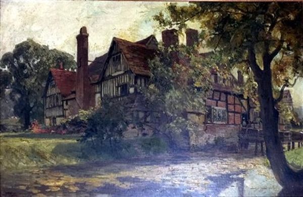 A Tudor Manor House Oil Painting by Albert Henry Fullwood