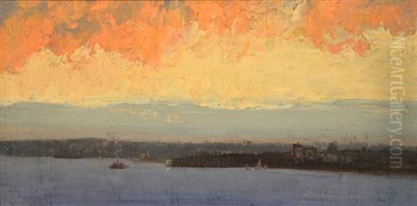 Sunset, Sydney Harbour Oil Painting by Albert Henry Fullwood