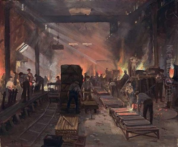 Munition Works: The Foundry Oil Painting by Albert Henry Fullwood