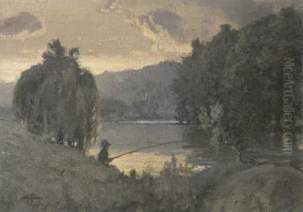 Fishing In The Early Morning Light Oil Painting by Albert Henry Fullwood