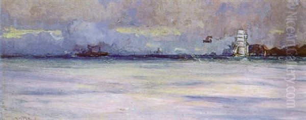 Shipping Off The Coast Oil Painting by Albert Henry Fullwood