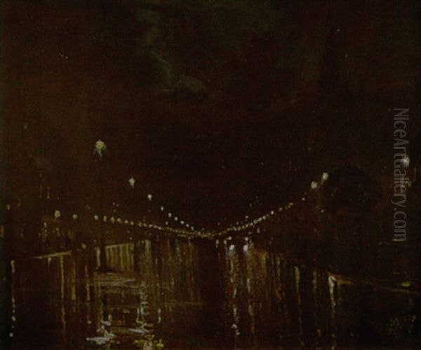 London Street At Night Oil Painting by Albert Henry Fullwood