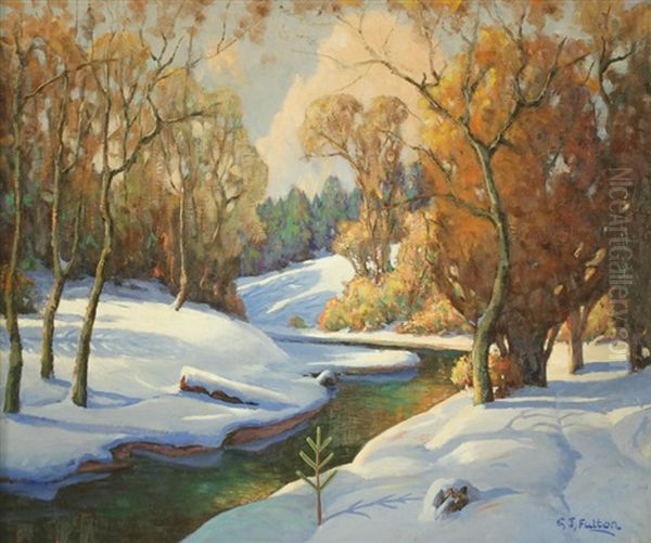 Winter Landscape With Forest And Creek Oil Painting by Cyrus J. Fulton