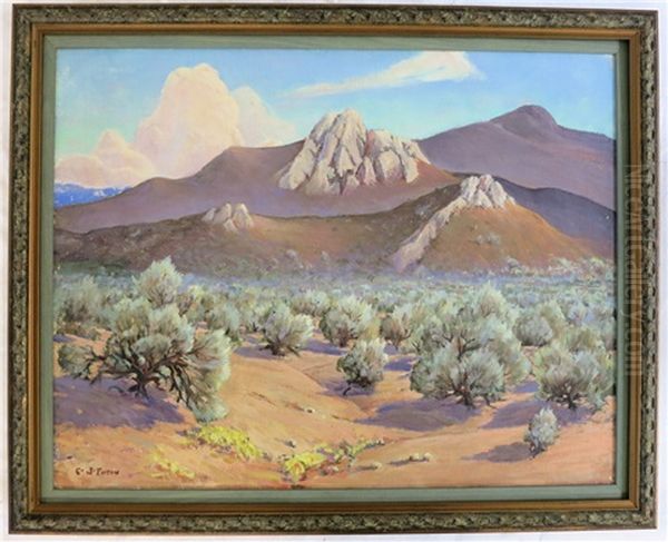 Oregon Desert Landscape With Sage Brush And Mountains Oil Painting by Cyrus J. Fulton