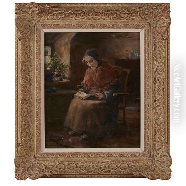 Elderly Lady Reading Oil Painting by David Fulton