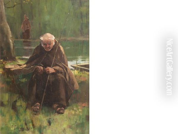 The Fishing Monk Oil Painting by David Fulton