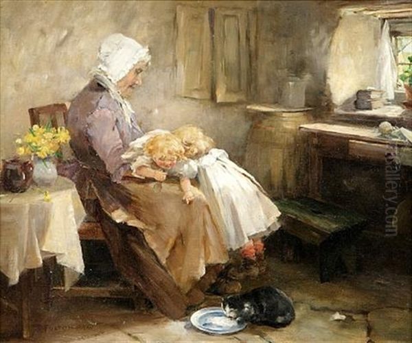 Granny's Pets Oil Painting by David Fulton