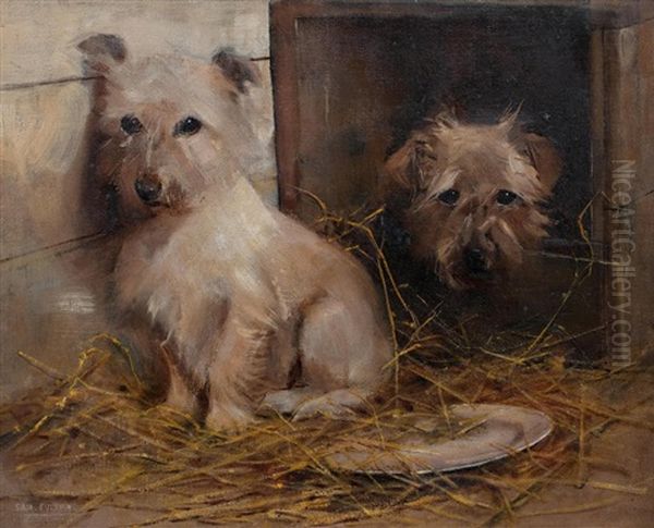 Terriers In A Barn Oil Painting by Samuel Fulton