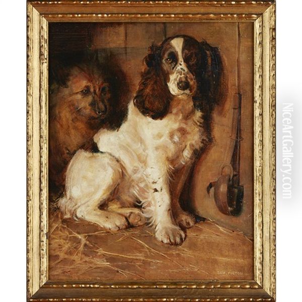 Dogs In A Stable Oil Painting by Samuel Fulton