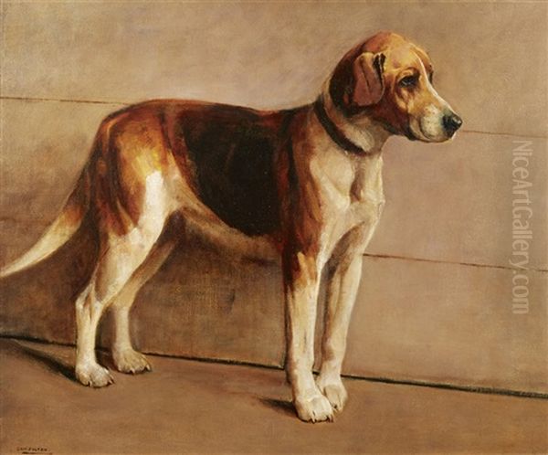 Foxhound In A Kennel Oil Painting by Samuel Fulton