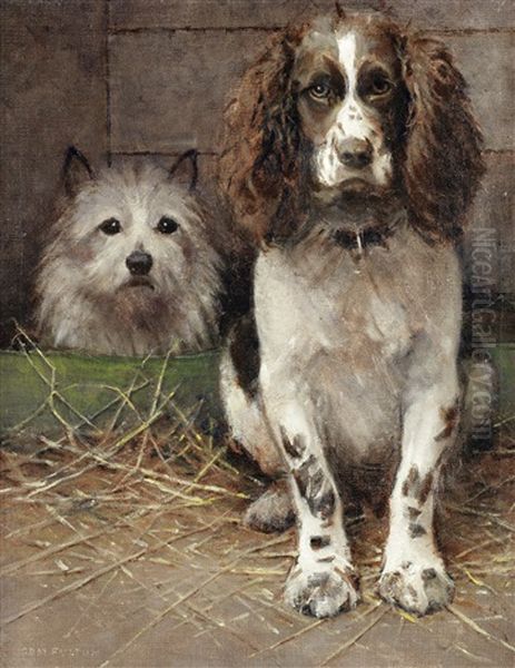 Spaniel And Cairn Oil Painting by Samuel Fulton