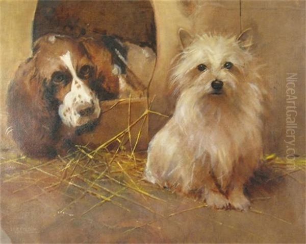 A Spaniel And A Cairn Oil Painting by Samuel Fulton