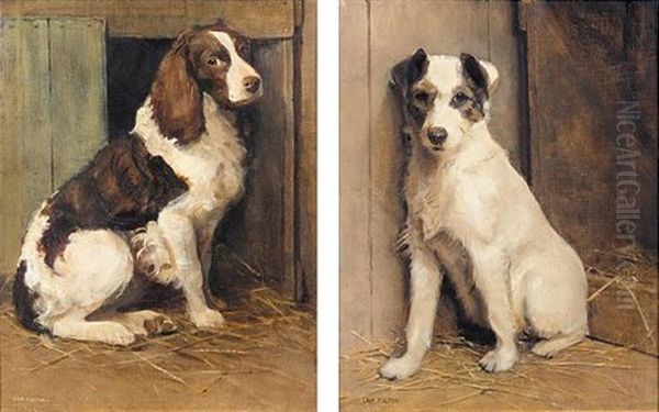 A Jack Russell (+ A Springer Spaniel; Pair) Oil Painting by Samuel Fulton