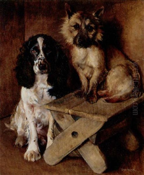 Artist's Models, A Spaniel And A Cairn Terrier Oil Painting by Samuel Fulton