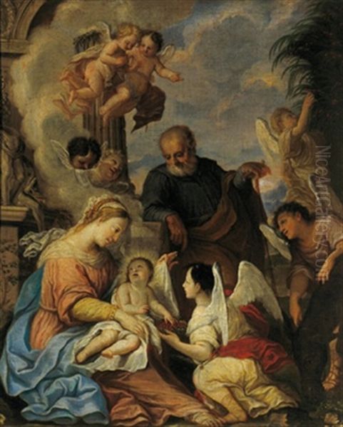 Sacra Famiglia Con Angeli Oil Painting by Giovanni Antonio Fumiani