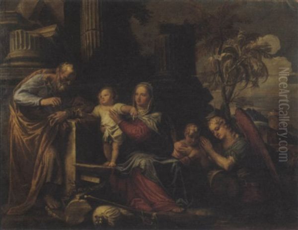 Il Riposo Della Sacra Famiglia Durante La Fuga In Egitto Oil Painting by Giovanni Antonio Fumiani