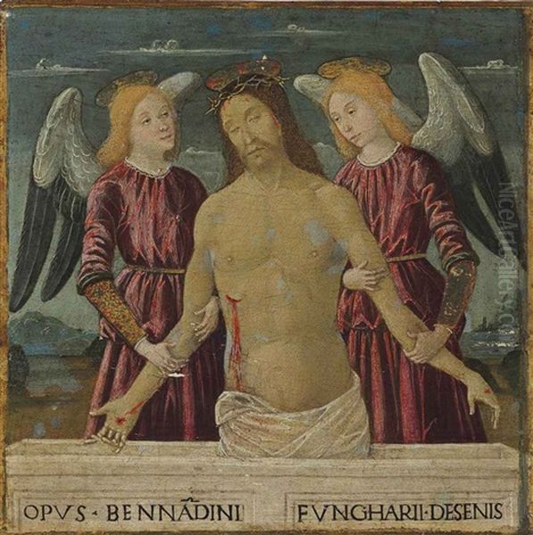 Christ Supported By Two Angels Oil Painting by Bernardino Fungai