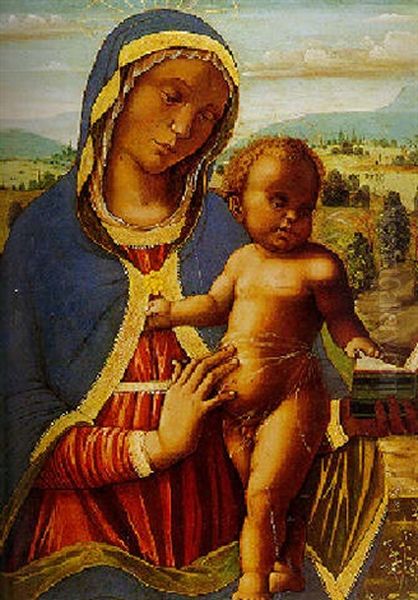 Madonna And Child With A Landscape Beyond Oil Painting by Bernardino Fungai