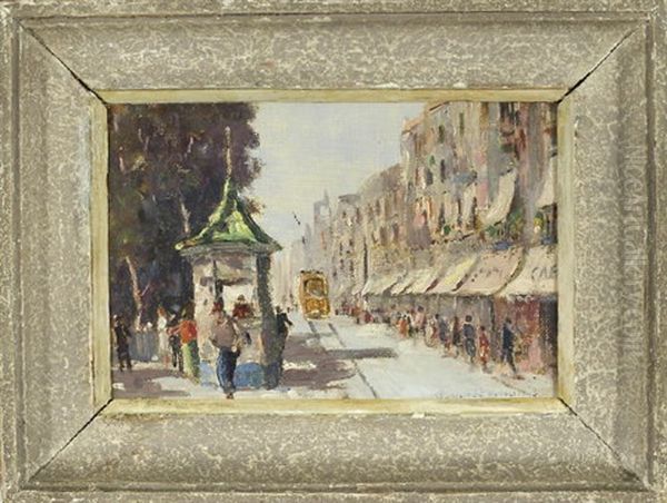 Blick In Eine Belebte Strase Von Napoli Mit Strasenbahn Oil Painting by Vincenzo Funiciello