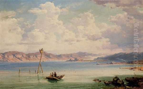 Fischer Am Comer See Oil Painting by Heinrich Funk