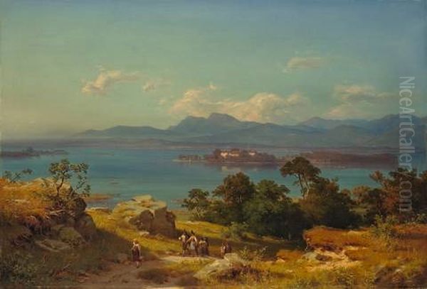 Blick Auf Den Chiemsee Mit Der Insel Herrenchiemsee Oil Painting by Heinrich Funk