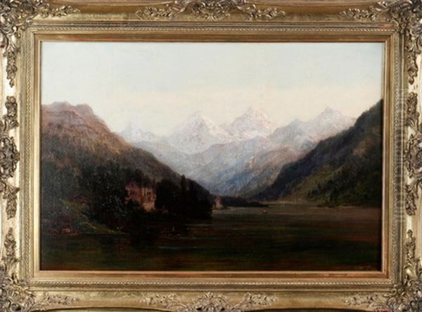 Bergsee Mit Blick Auf Schlos Vor Alpenkulisse Oil Painting by Heinrich Funk