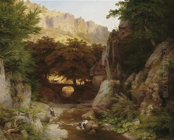 Muhle Im Tal (frankische Schweiz?) Oil Painting by Heinrich Funk