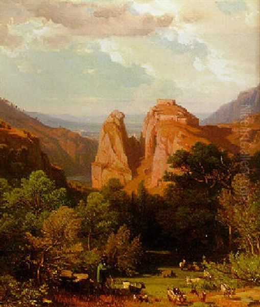 Sudlandische Gebirgslandschaft An Einem Sommertag Oil Painting by Heinrich Funk