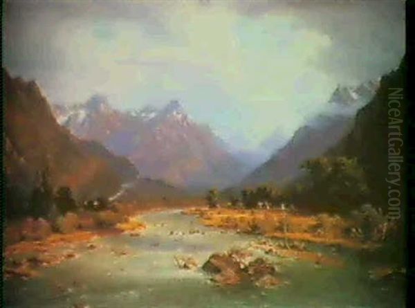 Blick Ins Isartal Oil Painting by Heinrich Funk