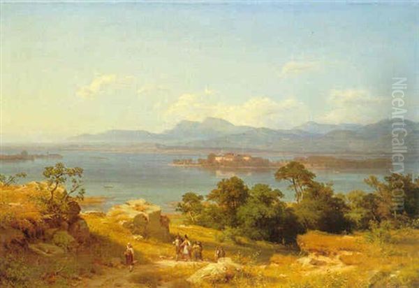 Blick Auf Den Chiemsee Mit Der Insel Herrenchiemsee Oil Painting by Heinrich Funk