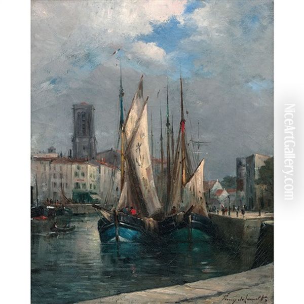 Port De La Rochelle Oil Painting by Albert Tibule Furcy De Lavault