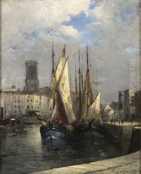 Le Port De La Rochelle Oil Painting by Albert Tibule Furcy De Lavault