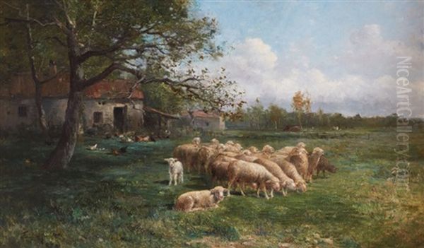 Moutons Au Pre Oil Painting by Albert Tibule Furcy De Lavault