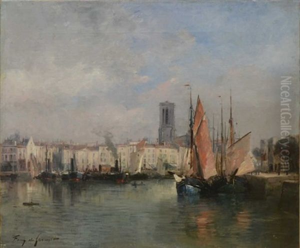 Le Port La Rochelle Oil Painting by Albert Tibule Furcy De Lavault