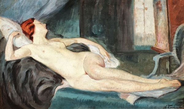 Nud Pe Divan Oil Painting by Nicolae Furduescu