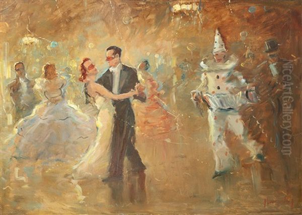 Masquerade Ball Oil Painting by Nicolae Furduescu