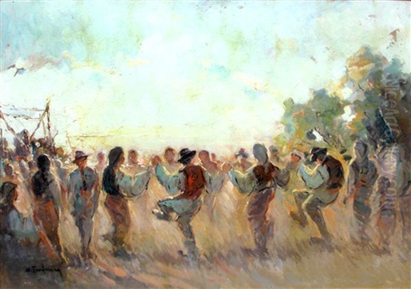 At The Round Dance Oil Painting by Nicolae Furduescu