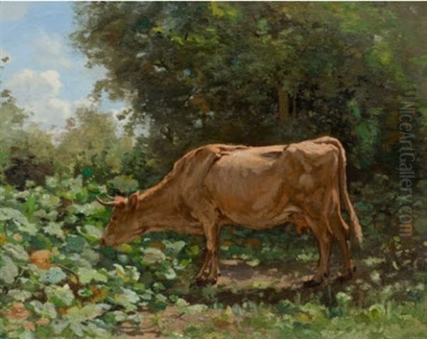 Weidende Kuh In Einer Landschaft Oil Painting by Francois Furet