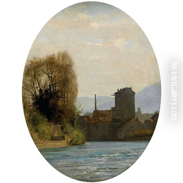 Flusslandschaft Mit Stadt Oil Painting by Francois Furet