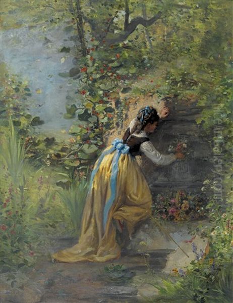 Junge Frau Mit Blumenkorb Oil Painting by Francois Furet