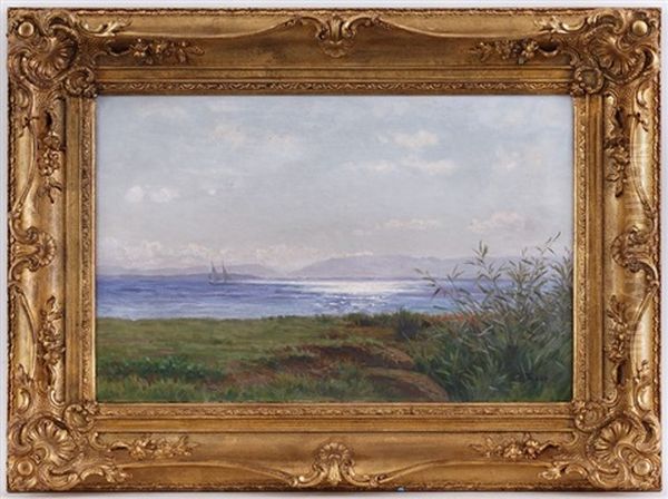 Vue Du Leman Au Coucher Du Soleil Oil Painting by Francois Furet