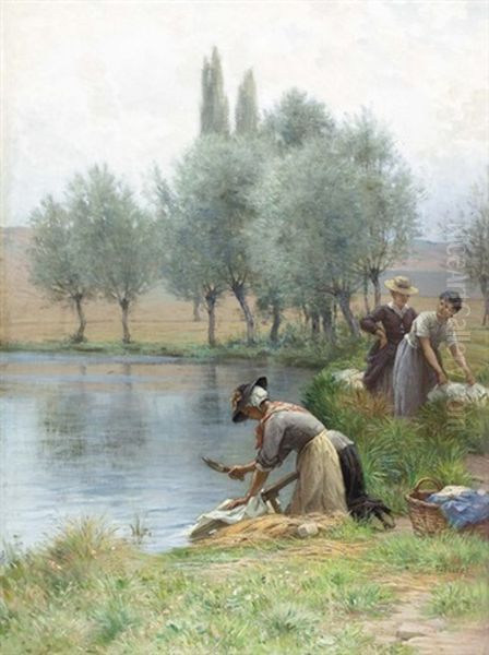 Les Lavandieres Oil Painting by Francois Furet