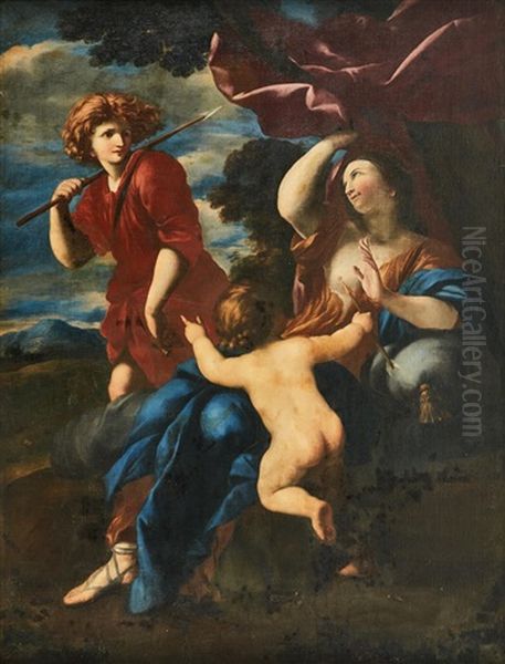 Venus And Adonis With Cupid Oil Painting by Francesco Furini