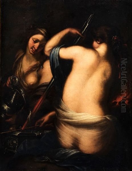 Allegorie Der Massigung, Die Den Tod Uberwindet Oder Der Stab Bekommt Seine Zauberkrafte Oil Painting by Francesco Furini