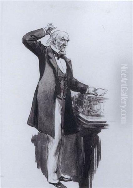 Gladstone At The Dispatch Box Oil Painting by Harry Furniss