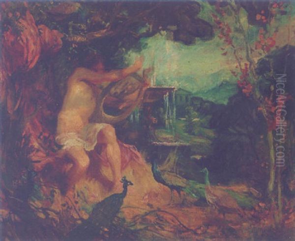 Orpheus With Peacocks Oil Painting by Charles Wellington Furse