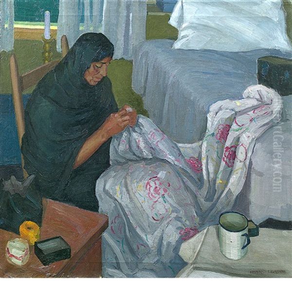 New Mexican Woman Sewing Oil Painting by Frederick F. Fursman