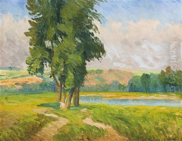 Landschaft Mit Wasserflache Oil Painting by Jindrich Fuerst