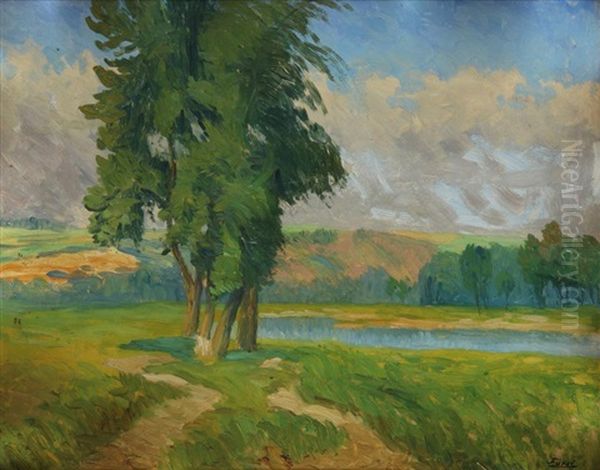 Baume Am Flussufer Oil Painting by Jindrich Fuerst