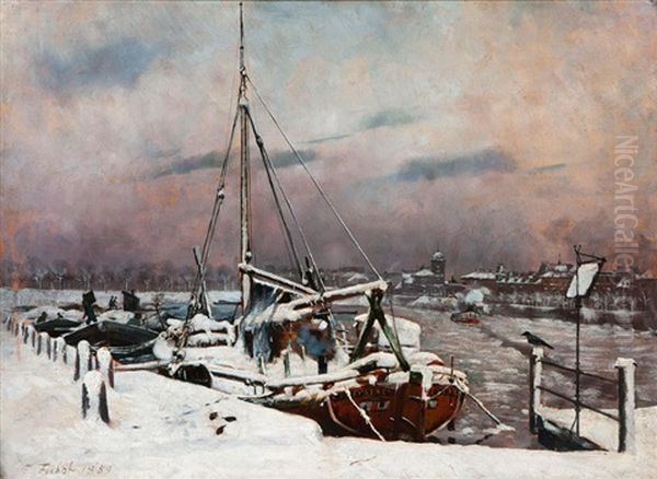 Alster Pier Oil Painting by Julius Furst